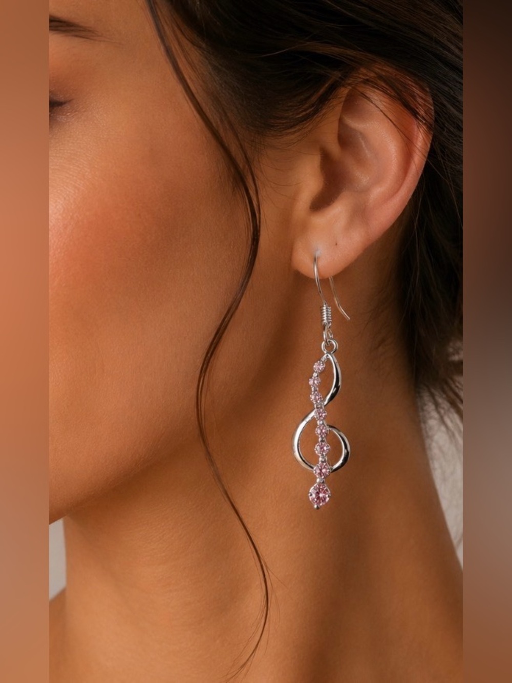 NWT Sterling Silver Cubic Zirconia Music Notes Dangle Earrings